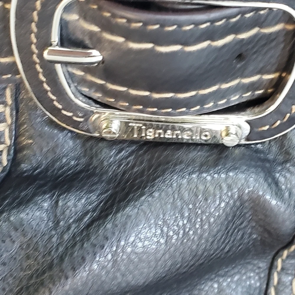 Tignanello Black Silver Leather Hobo Bag